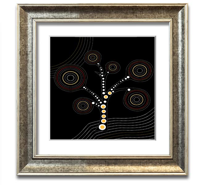 Aboriginal Tree 2 Square Framed Print showcasing vibrant colors and intricate patterns, framed in a stylish border.